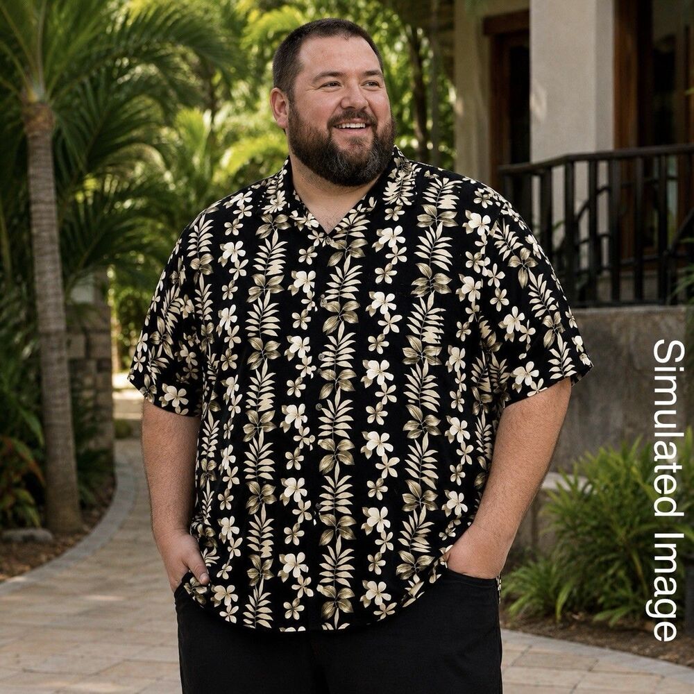Half Moon Bay Hawaiian Shirt Mens XLT Tall Black Floral Rayon Aloha Camp